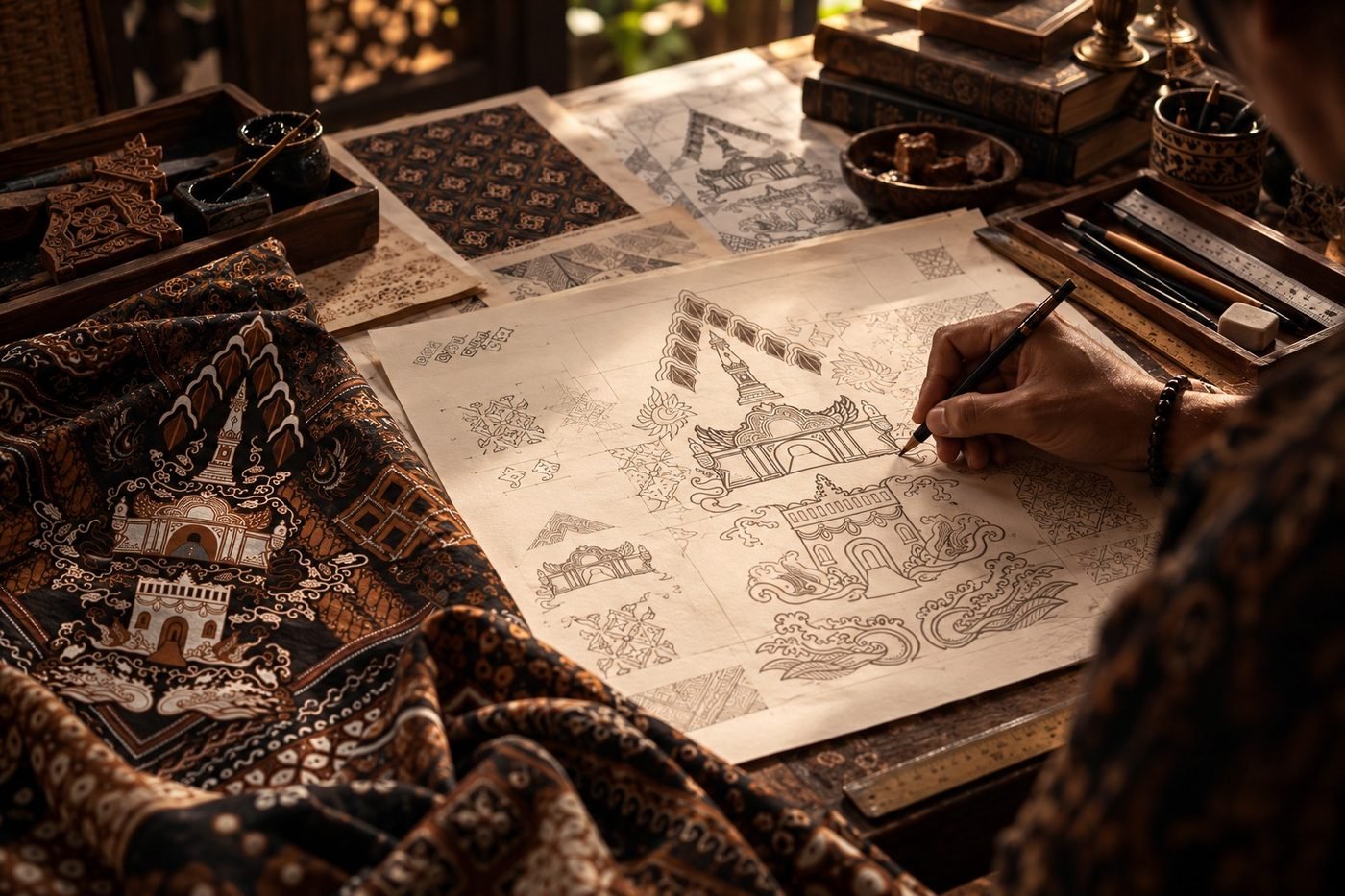 Proses menggambar motif batik custom Batiki Jannati